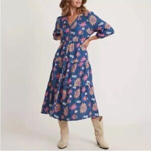 Marine Layer Willow Long Sleeve Midi Dress Batik Floral Dress Large